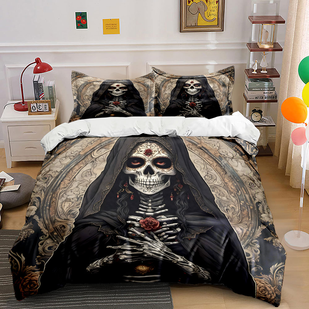 Duvet Cover Sets With Zipper - Dark Death Saint and Rose Pattern