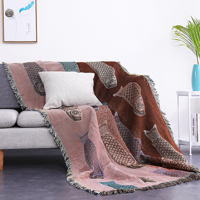 Koi Fish Jacquard Woven Throw  - Boho Throw Blanket Fringe recension och pris