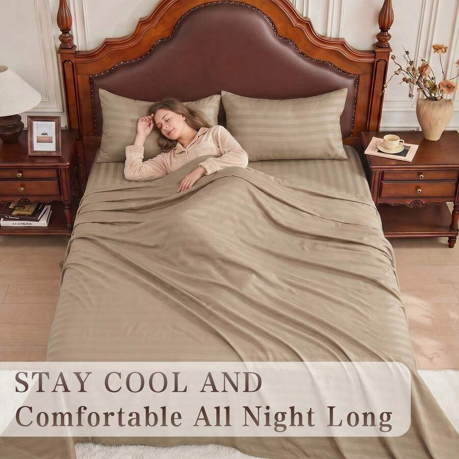 Striped Cooling Sheets Set Kin - Fitted Bed Sheets Deep Pocket recension och pris