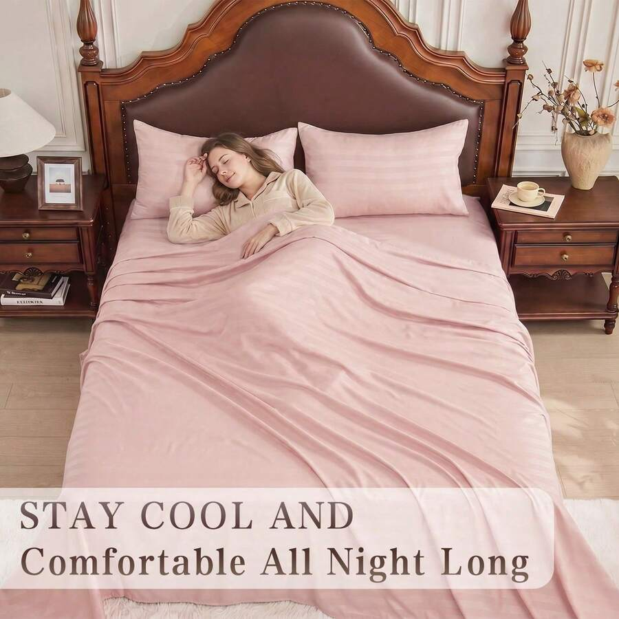 Striped Cooling Sheets Set Kin - Fitted Bed Sheets Deep Pocket recension och pris