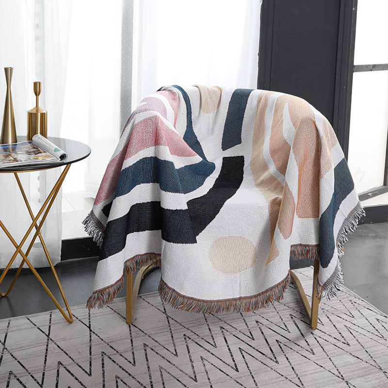Textile City Abstract Rainbow  - Boho Throw Blanket Fringe recension och pris