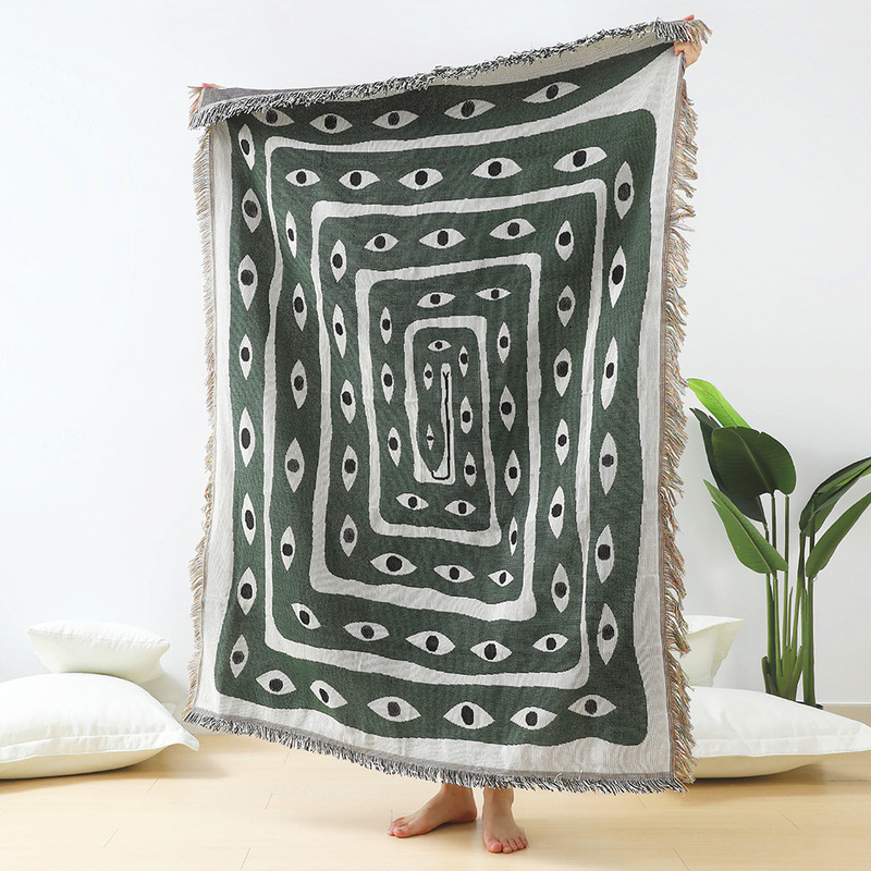 Green White Evil Eye Jacquard  - Boho Throw Blanket Fringe recension och pris