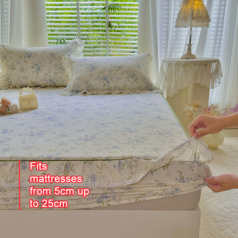 100% Cotton Floral Printed Ruf - Fitted Bed Sheets Deep Pocket recension och pris