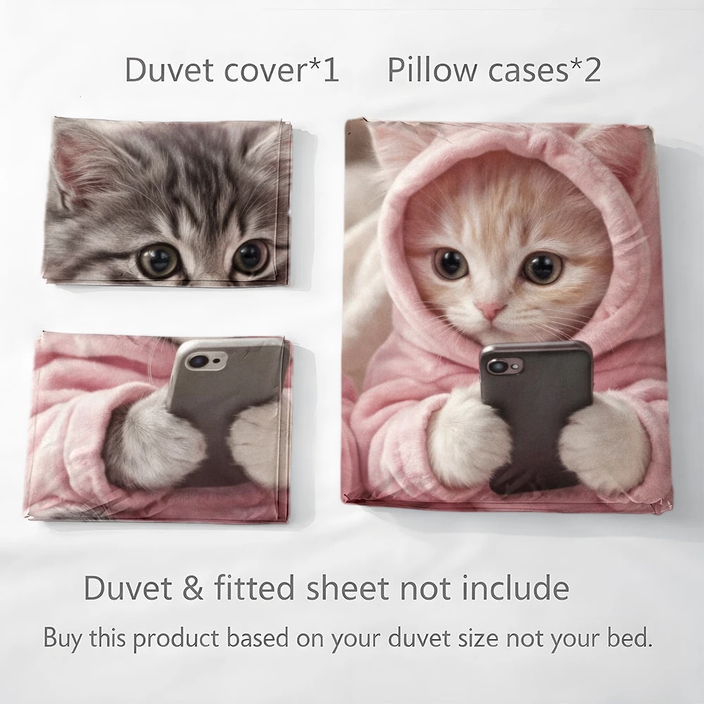 3Pc Cute Cat Playing with Phon - Duvet Cover Sets With Zipper recension och pris