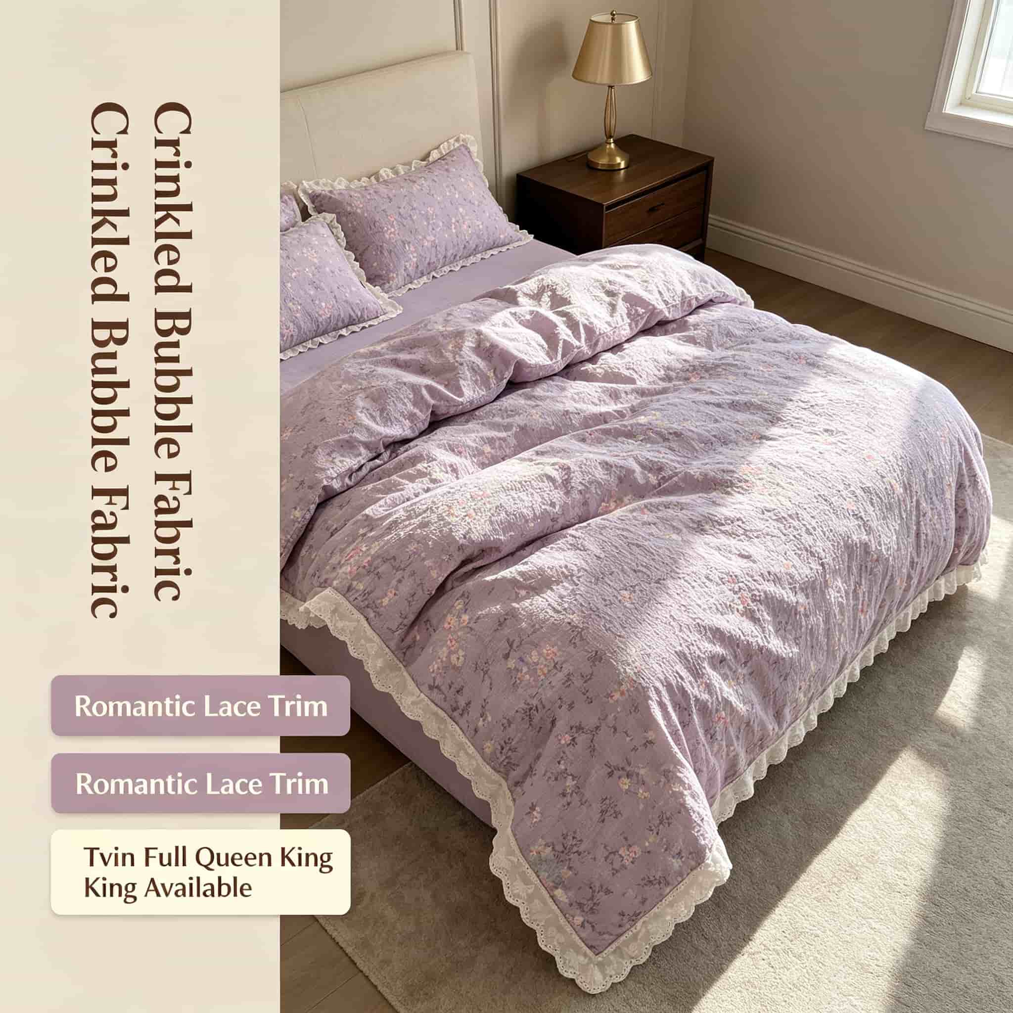 Ruffle Lace Floral Bedding Set - Aesthetic Floral Duvet Cover recension och pris