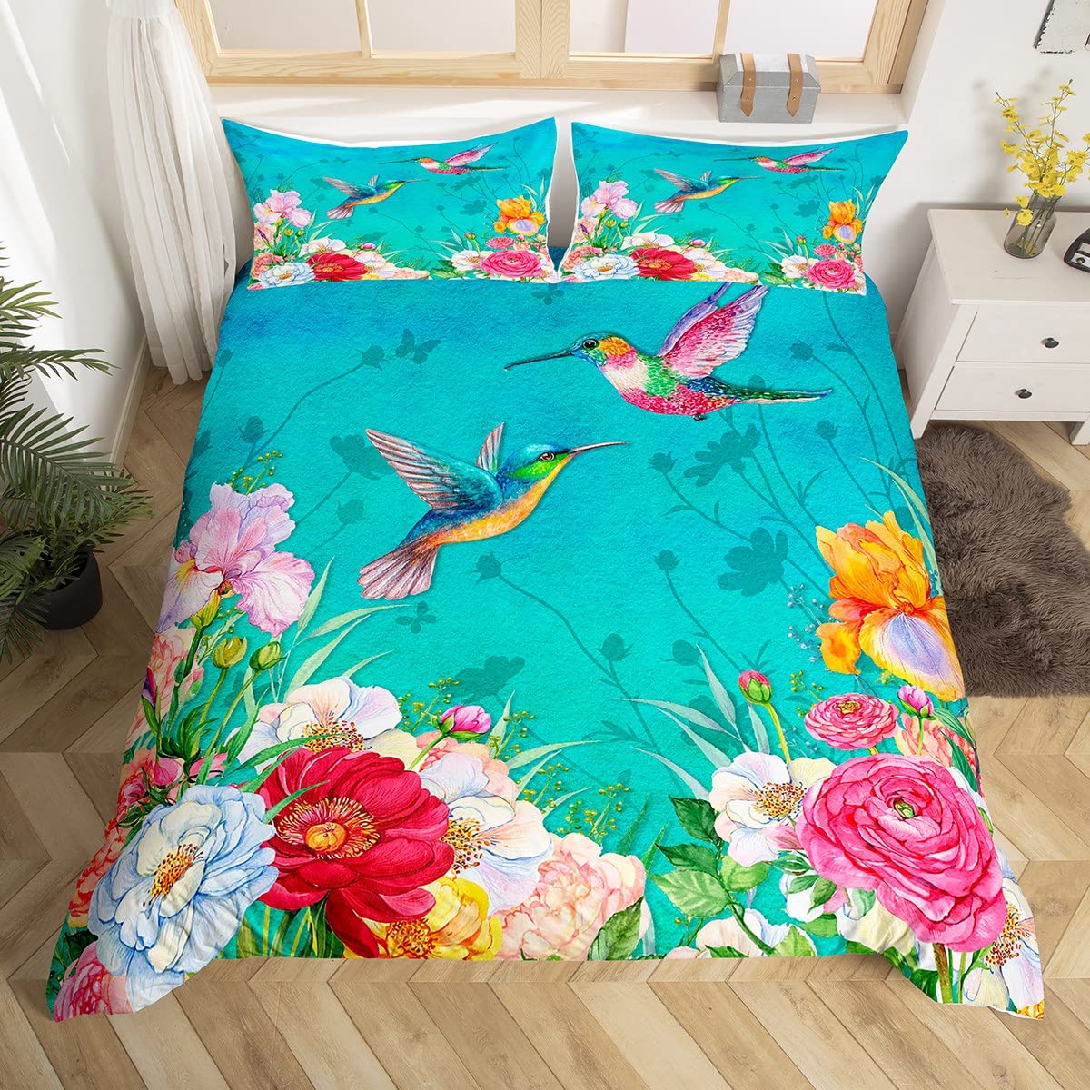 Hummingbird Bedding Set Luxury - Aesthetic Floral Duvet Cover recension och pris