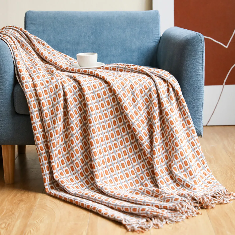 Geometric Grid Jacquard Woven  - Boho Throw Blanket Fringe recension och pris