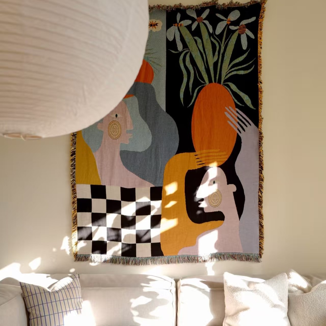 Modern Abstract Art Tapestry B - Boho Throw Blanket Fringe recension och pris