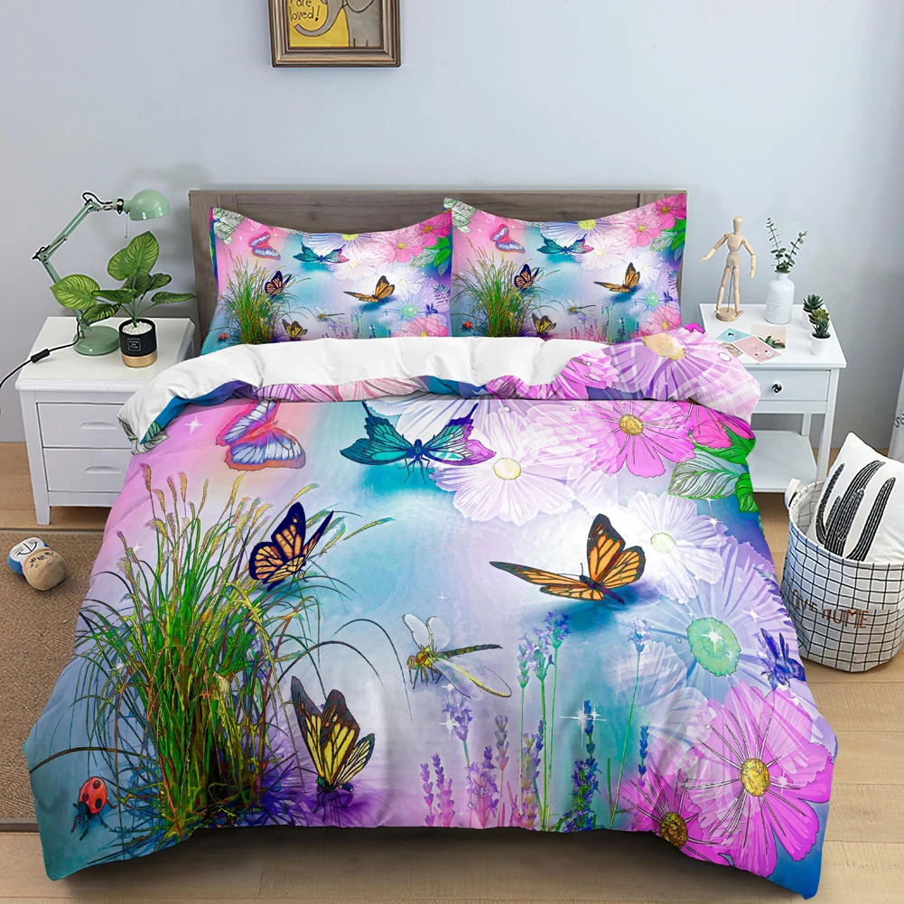 Butterfly Bedding Set 3D Flowe - Duvet Cover Sets With Zipper recension och pris