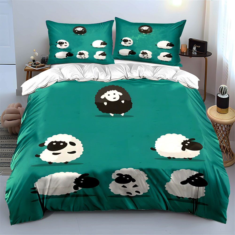 Cartoon sheep and a black one  - Duvet Cover Sets With Zipper recension och pris