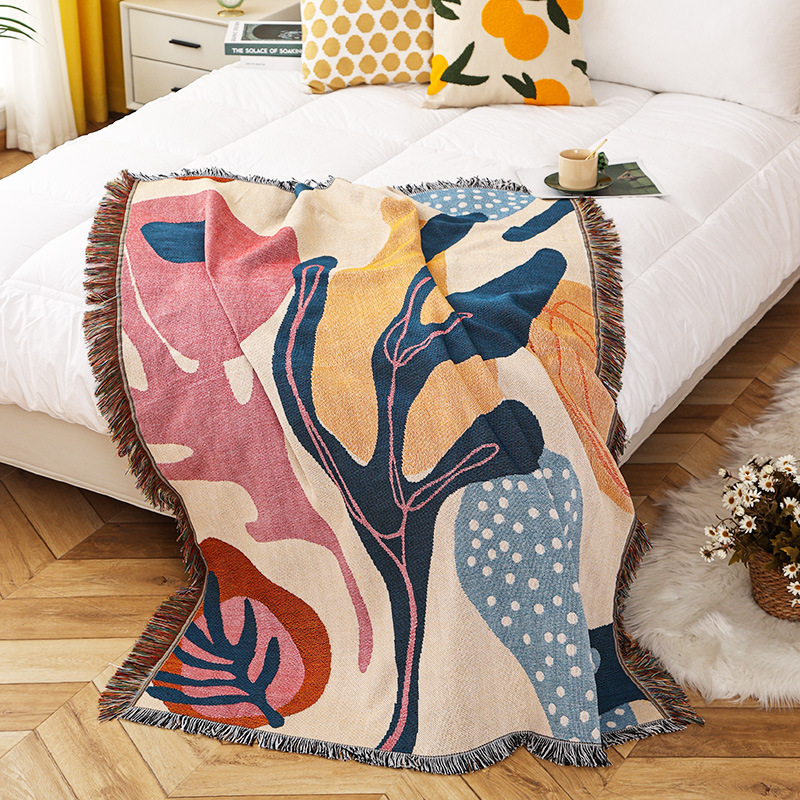 Boho Abstract Botanical Jacqua - Boho Throw Blanket Fringe recension och pris